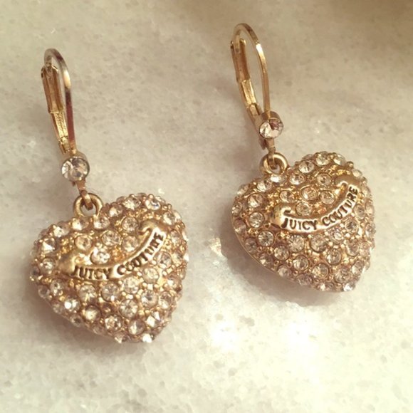 New Juicy Couture Dangling Crystal Heart Lever Back Earrings - Picture 3 of 5